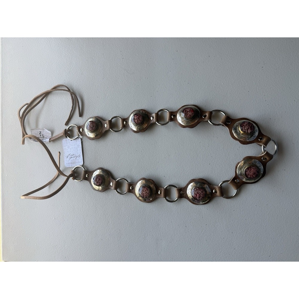 NWT Free People Calypso Stone Wrap Belt Tiger's Eye Brown Leather Western Boho - Picture 7 of 9